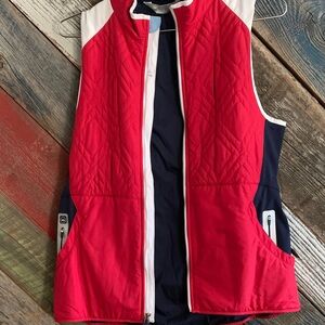 Peter Millar Red Quilted Vest with White and Navy Accents